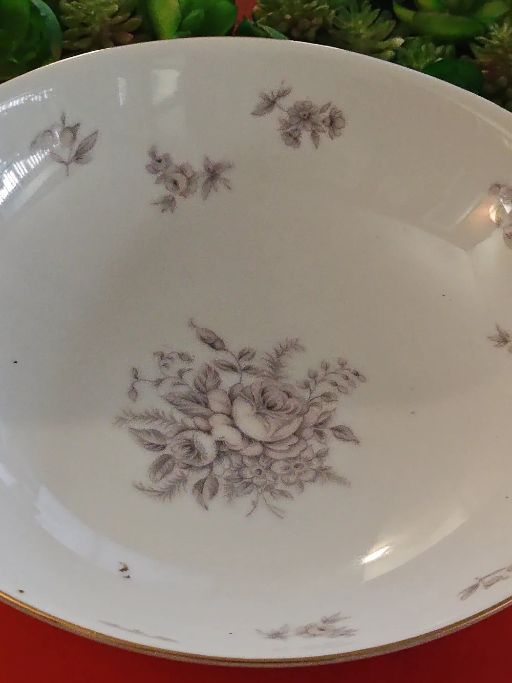 Vintage Amcrest Shadow Rose Fine China Serving Bowl with Gold Trim